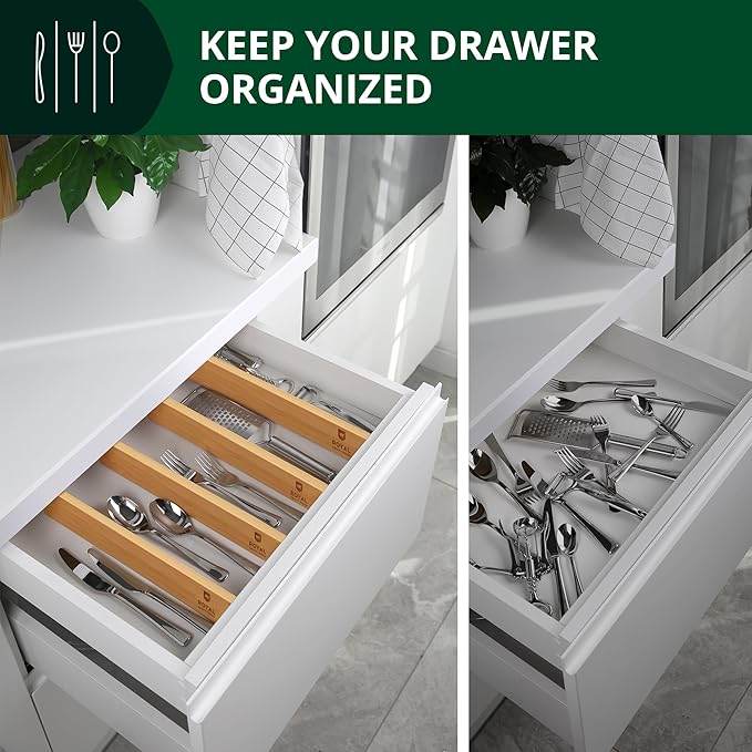 Drawer Dividers Organizers with Partition Expands from 13"-17" Wooden Drawers Organizers for kitchen cutlery tray, Wardrobe, Clothes, Office, Cosmetics